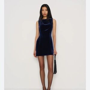 Reformation Navy Velvet Mini Dress